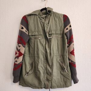 Thread & Supply Womens Size S Utility Jacket Army Green Aztec knit sleeve hooded
